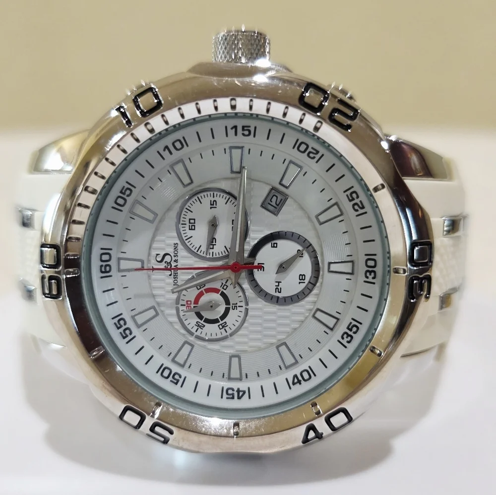 Joshua & Son's White Chronograph Quartz Men's Large Wrist Watch Model JS50